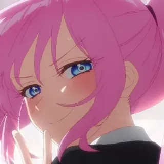 🐻 Anime, Mädchen, rosa Haare, süß, Charakter, Friedenszeichen telegram sticker