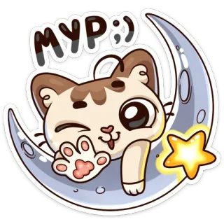 🐾 MYP;;) chat, lune, étoile, mignon, autocollant telegram sticker