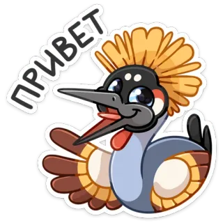 😥 ПРИВЕТ pájaro, grulla, hola, saludo, dibujos animados, animal, pegatina telegram sticker