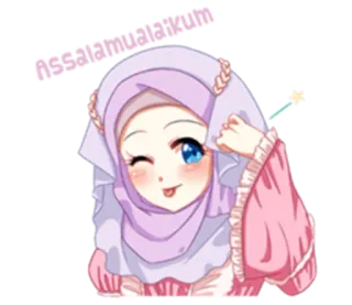 😉 Assalamualaikum Anime, Hidżab, Islamski, Powitanie, Kreskówka, Mrugnięcie telegram sticker