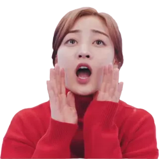 😱 wanita, terkejut, kaget, mulut terbuka, sweater merah telegram sticker