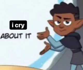 🌟 i cry
ABOUT IT Мем, Я плачу об этом, Реакция, Смешно, Мультфильм telegram sticker
