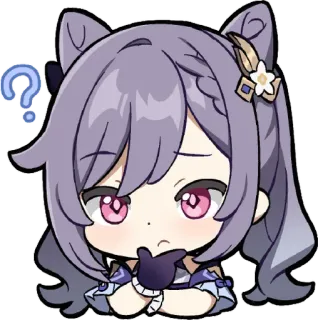 🎭 Keqing Genshin Impact Keqing, Genshin Impact, Anime, Chibi, Fragezeichen, lila Haare whatsapp sticker