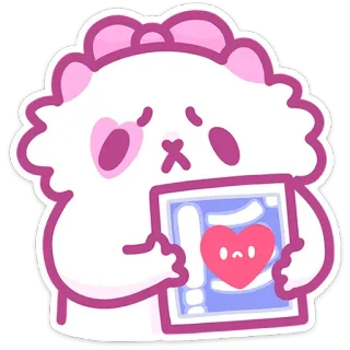 😔 kawaii, süß, Röntgen, Herz, Cartoon, Tier, rosa telegram sticker