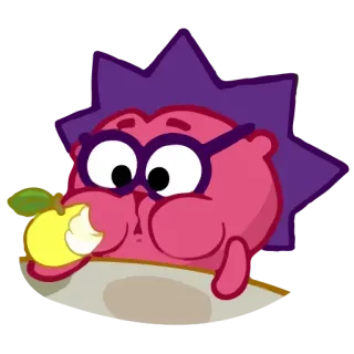 🍏 cartoon, apple, eating, glasses, pink, sticker telegram sticker