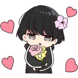 🥰 Chibi, Kawaii, Mignon, Fleurs, Coeurs, Style Anime, Dessin animé whatsapp sticker