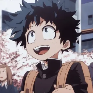 😍 Izuku Midoriya My Hero Academia anime, boy, smile, school uniform, backpack telegram sticker