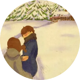 😞 hiver, neige, amour, couple, paysage, illustration whatsapp sticker