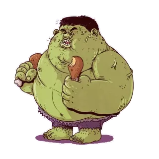 🍌 Hulk Hulk, Marvel, superhero, kartun, ayam, makanan, hijau, makan whatsapp sticker