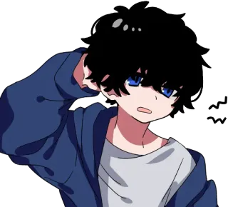 😒 anime, boy, cartoon, character, manga, anime style, blue eyes whatsapp sticker