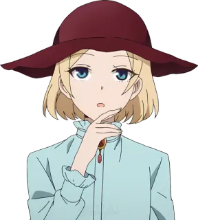 🤔 Аниме, Персонаж, Шляпа, Женщина, Светлые волосы, Голубые глаза telegram sticker