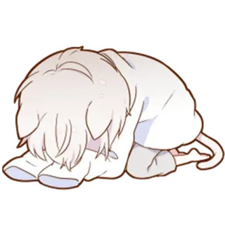 ☹️ Anime, Verdrietig, Chibi, Wit haar, Huilend, Witte kleding telegram sticker
