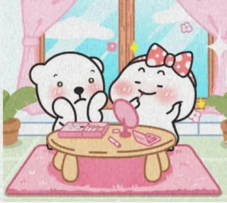 💄 mignon, animaux, kawaii, rose, ours, lapin, maquillage telegram sticker