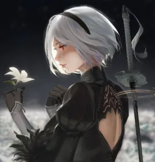 🎨 2B NieR: Automata android, miecz, kwiat, nier, 2b, automata, gra wideo telegram sticker