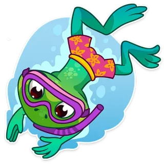👙 frog, diving, snorkeling, swimming, summer, beach, cartoon telegram sticker
