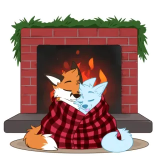 🔥 raposa, animais, lareira, fofo, inverno, desenho animado whatsapp sticker