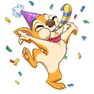🥳 chien, fête, célébration, confettis, anniversaire, fun, animal whatsapp sticker