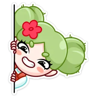 🌵 dessin animé, fille, fleur, mignon, personnage, regard telegram sticker