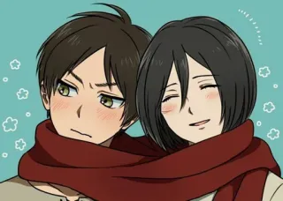 ☺️ Eren, Mikasa Attack on Titan เอเรน เยเกอร์, มิคาสะ แอคเคอร์แมน, ผ่าพิภพไททัน, อนิเมะ, ผ้าพันคอ, คู่รัก, น่ารัก telegram sticker