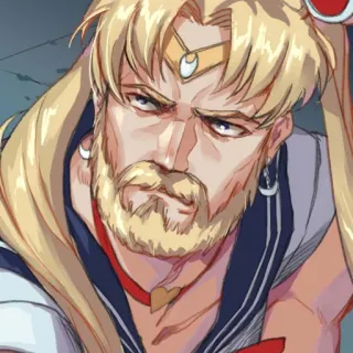 🌕 sailor moon, mashup, fan art, parodie, homme barbu, animé telegram sticker
