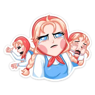 😞 triste, llorando, chica, emocional, angustiada, dibujo animado telegram sticker