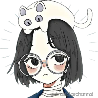 😌 animastickerchannel Anime, Fille, Chat, Lunettes, Sticker, Illustration telegram sticker