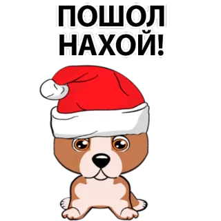 ☹ ПОШОЛ НАХОЙ! dog, christmas, santa hat, swear word, offensive telegram sticker