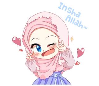 😉 Chibi, Hiyab, Musulmán, Lindo, Anime, Pegatina, Dibujos animados whatsapp sticker