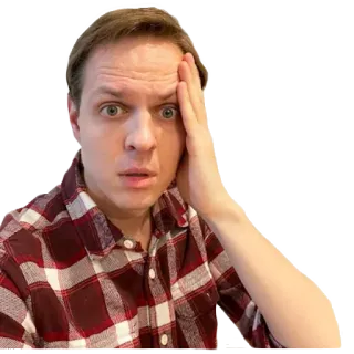 😳 mężczyzna, flanela, ból głowy, zmartwienie, obawa, portret telegram sticker