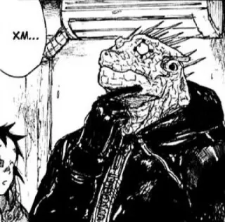 🤔 XM... Reptiliano, Monstruo, Lagarto, Personaje, Manga, Anime telegram sticker