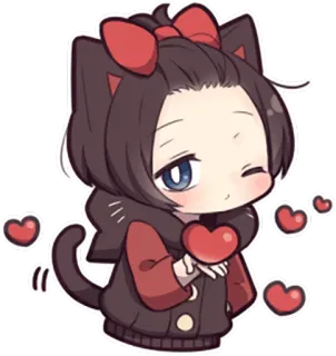 😘 Anime, Katze, Kawaii, Herzen, Süß, Mädchen, Chibi whatsapp sticker