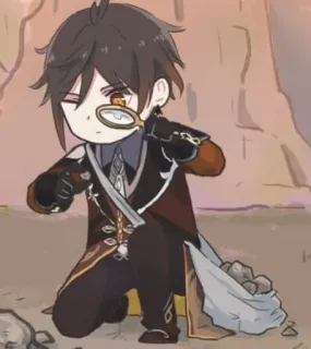 🤔 Zhongli Genshin Impact 动漫, 游戏, 原神, 钟离, 角色, Q版, 可爱, 放大镜 telegram sticker