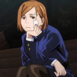 ➿ Nobara Kugisaki Jujutsu Kaisen animé, Nobara Kugisaki, Jujutsu Kaisen, personnage, triste, blessé telegram sticker