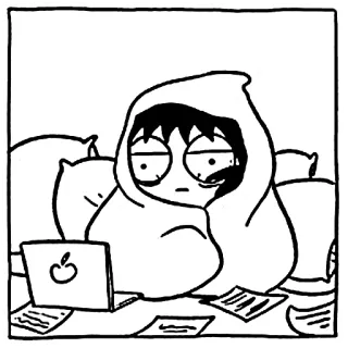 😒 desenho animado, cobertor, computador, logotipo da Apple, cansado, sonolento, moletom com capuz, cama whatsapp sticker