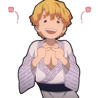 ☺️ Zenitsu Agatsuma Demon Slayer 애니메이션, 귀멸의 칼날, 젠이츠, 웃는, 행복한 telegram sticker
