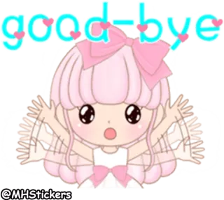 👋 good-bye ciao, carino, kawaii, rosa, cuori, ragazza, cartone animato telegram sticker
