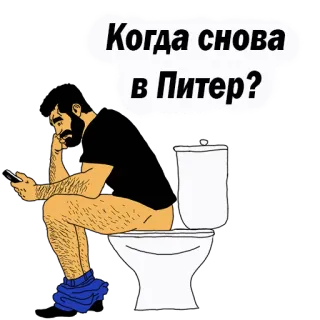 😍 Когда снова в Питер? man, toilet, telefoon, vraag, cartoon telegram sticker