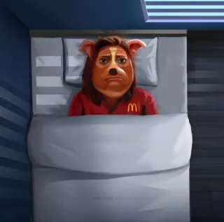 ☹️ dog, bed, sleep, sad, McDonalds, anthro telegram sticker