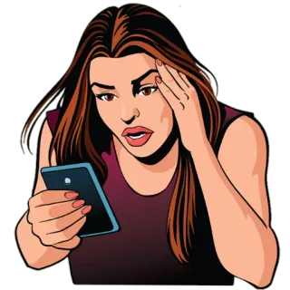 🤳 femme, smartphone, frustration, inquiétude, style BD telegram sticker