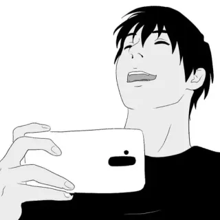 😂 mężczyzna, osoba, telefon, selfie, szczęśliwy, kreskówka, ilustracja, czarno-biały whatsapp sticker