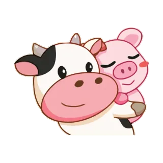 😊 krowa, świnia, zwierzęta, przyjaźń, kreskówka, słodkie telegram sticker
