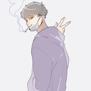 🚬 Аниме, Сигарета, Курение, Мужчина, Толстовка, Искусство, Маска telegram sticker