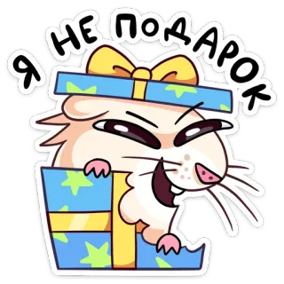 😈 Я НЕ ПОДАРОК แฮมสเตอร์, ของขวัญ, น่ารัก, สัตว์, กล่อง, ตลก telegram sticker