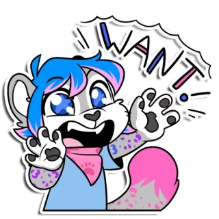 😍 I WANT! dier, cartoon, furry, schattig, kawaii, wil, uitdrukking whatsapp sticker