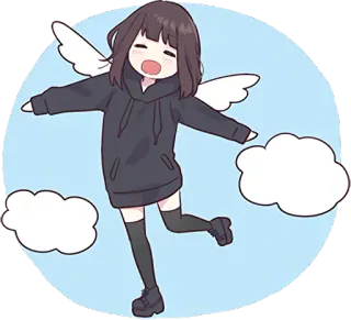 😇 Anime, Cartoon, Vleugels, Meisje, Wolken, Leuk whatsapp sticker