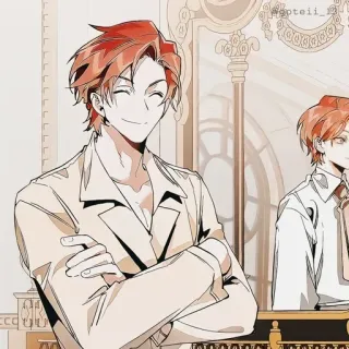 🍷 Anime, Cabelo ruivo, Masculino, Personagem, Sorrindo telegram sticker