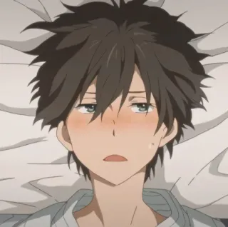 🎲 anime, male, bed, lying down, tired, boy telegram sticker