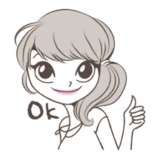 👍 wanita, anime, kartun, jempol ke atas, gadis, positif telegram sticker