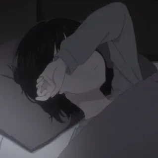 😭 sedih, anime, gadis, tempat tidur, mengantuk telegram sticker