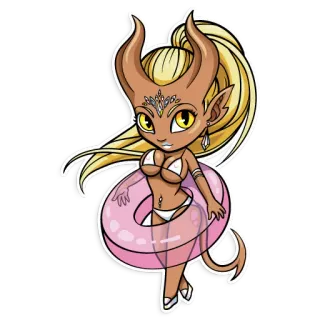 👙 demonio, chica, anime, bikini, traje de baño, flotador, dibujos animados, pegatina telegram sticker